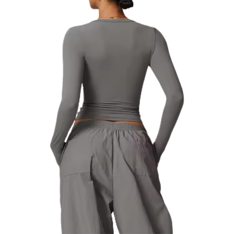 product-Woman Fashion Sports Wear Custom Logo Solid Long Sleeve Yoga Top-Ruiteng-img