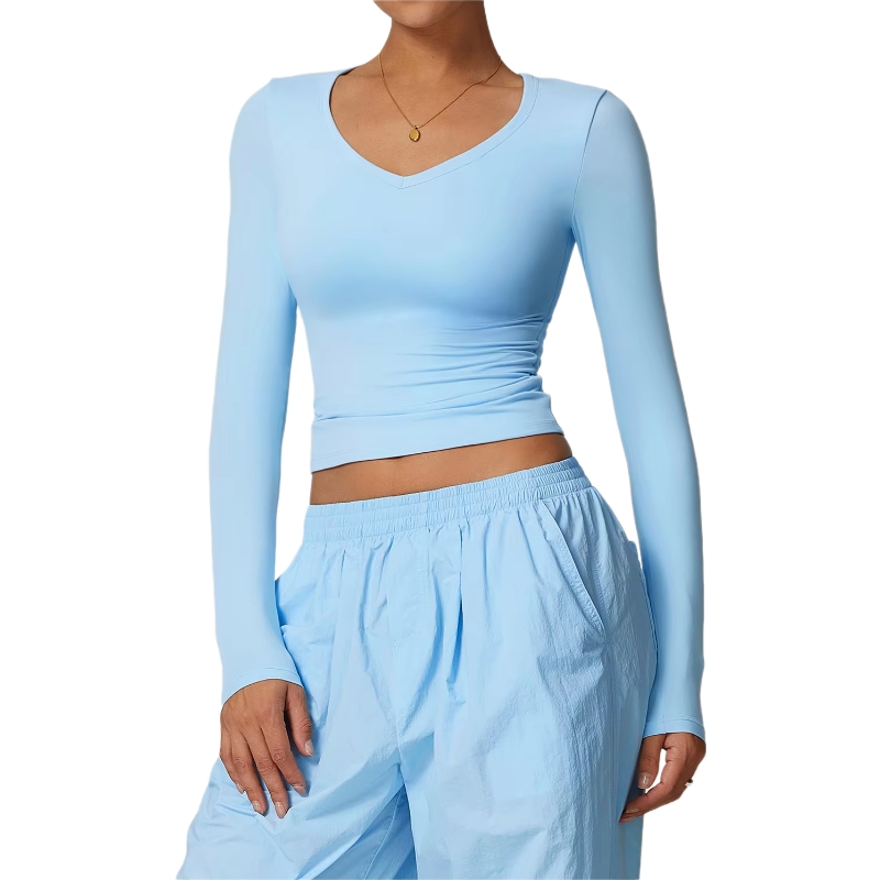 product-Ruiteng-Woman Fashion Sports Wear Custom Logo Solid Long Sleeve Yoga Top-img