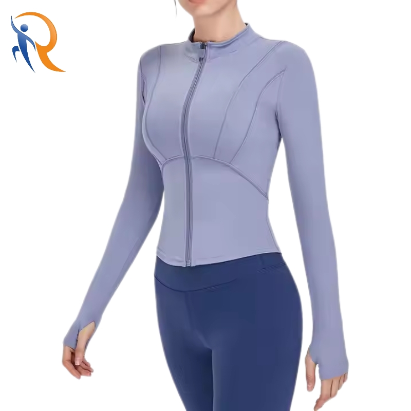 Women Zip Up Slim Crop Top Gym Fitness Long Sleeves Yoga Sport Jacket