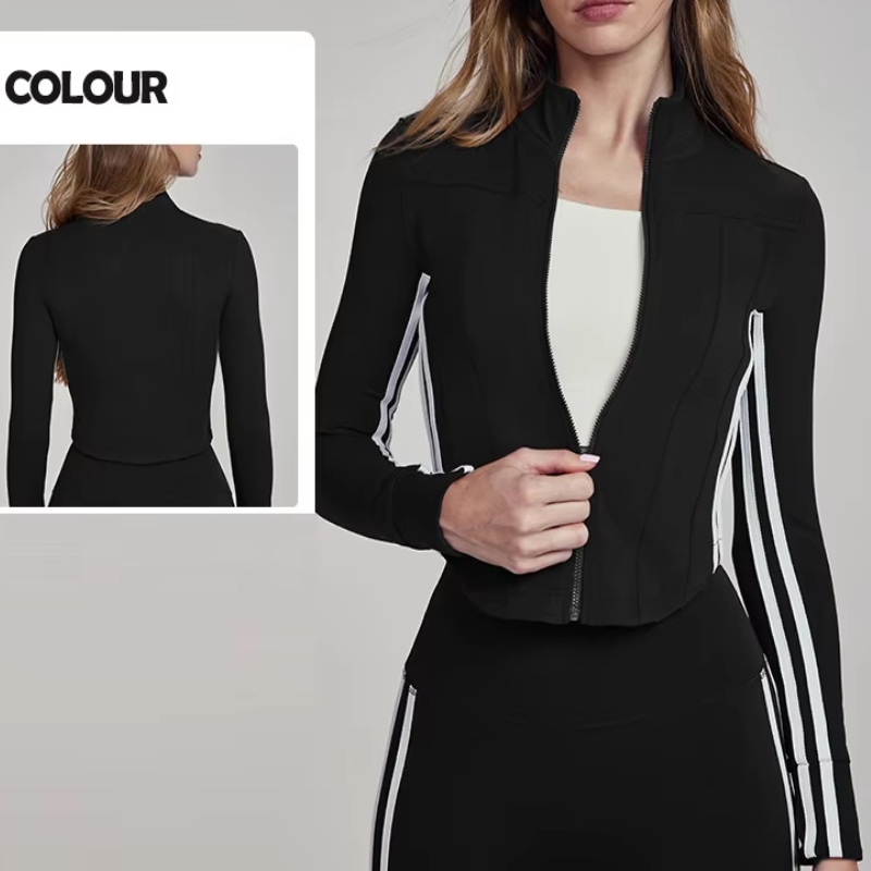 product-Ruiteng-Womens Stripe Full Zip Slim Fit Running Jacket-img