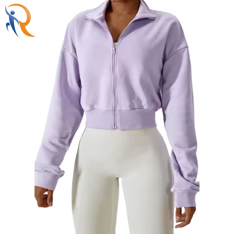 Women Zip Up Slim Crop Top Gym Fitness Long Sleeves Yoga Sport Jacket