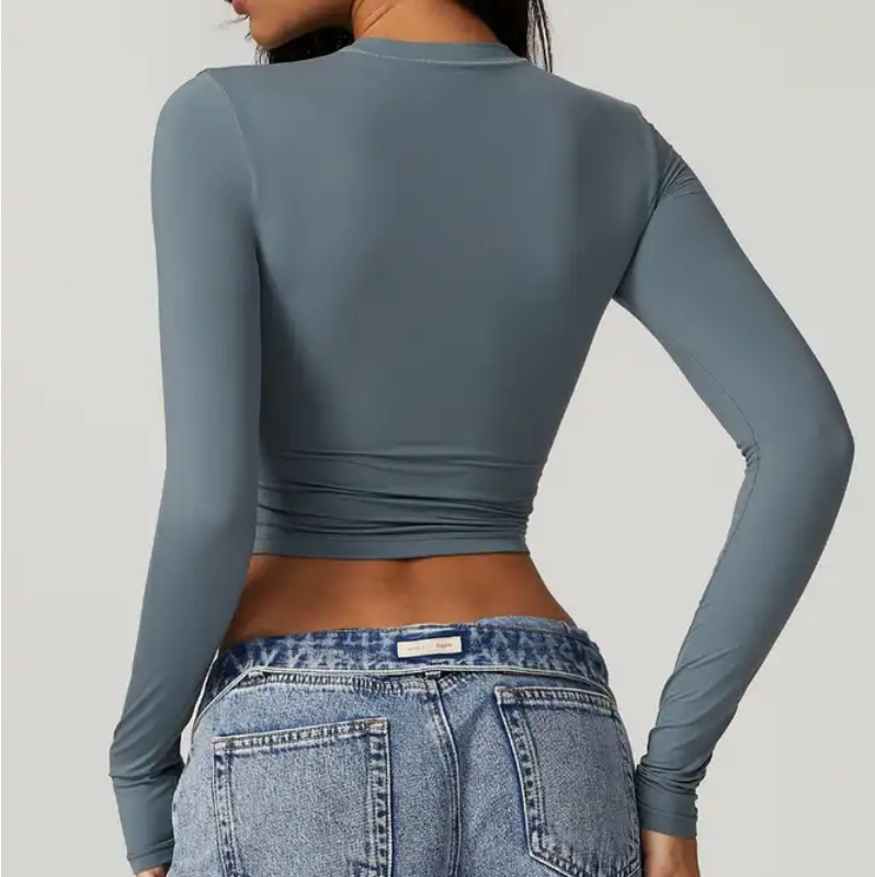 product-Ruiteng-Tight Fit Fitness Workout Top Women Long Sleeve T-Shirt Crop Tops Yoga Pilates Exerc