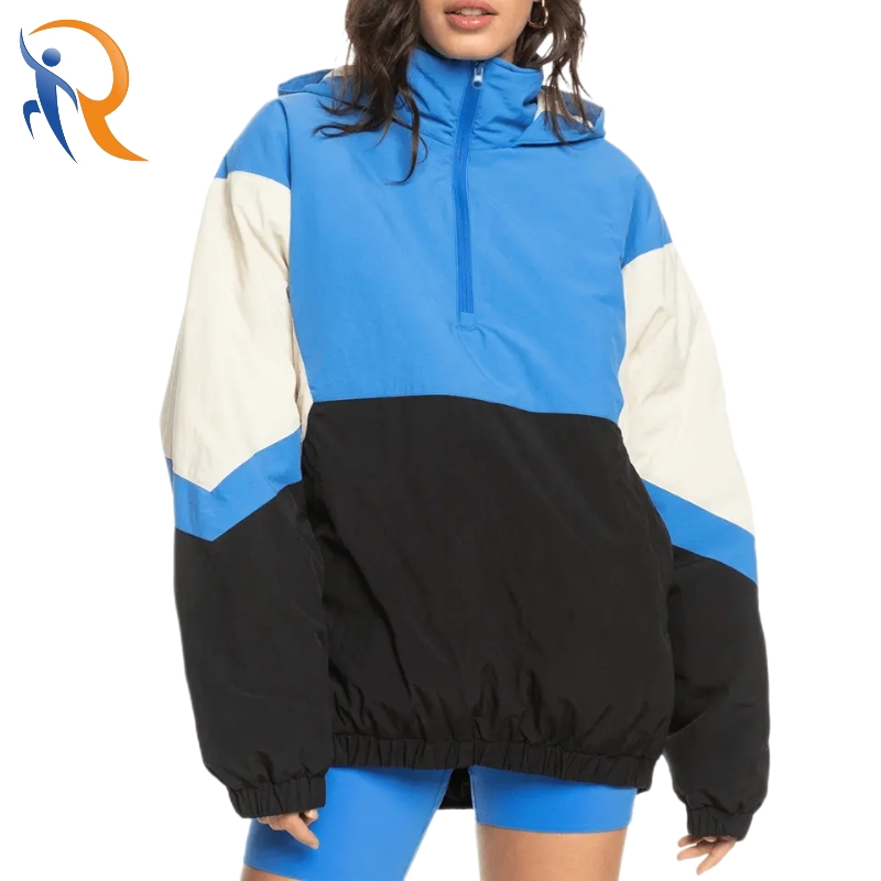 Women Contrast Color Waterproof Windbreaker Lightweight Hooded Outdoor Jacket