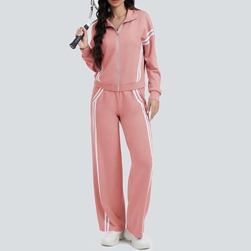 product-Ruiteng-Womens 2 Piece Outfits Zip Up Sweatshirt Wide Leg Sweatpants Striped Suits-img