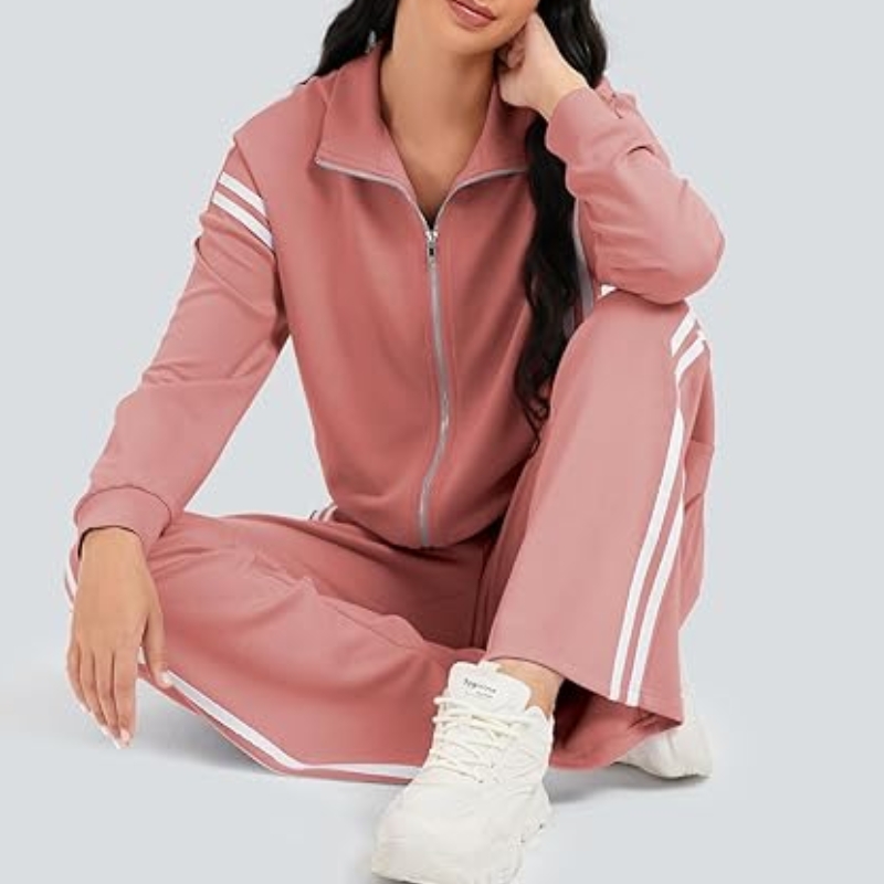 product-Womens 2 Piece Outfits Zip Up Sweatshirt Wide Leg Sweatpants Striped Suits-Ruiteng-img