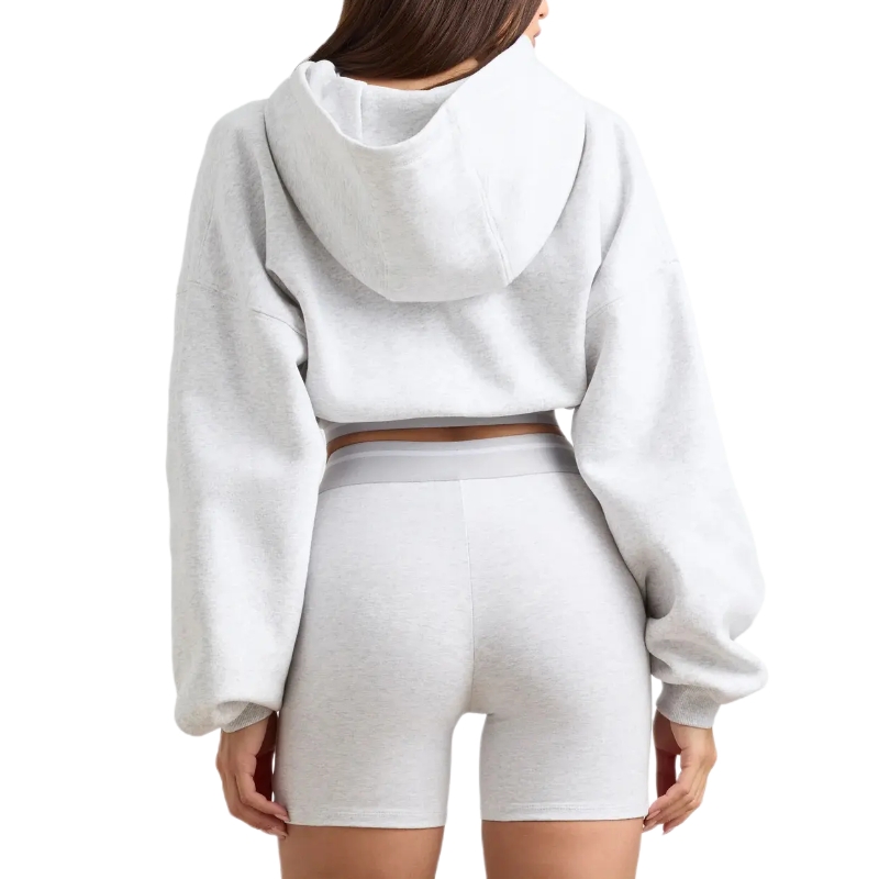 product-Women Cotton Casual Heavy Weight Blank Grey Oversized Cropped Hoodie Shorts Tracksuit-Ruiten
