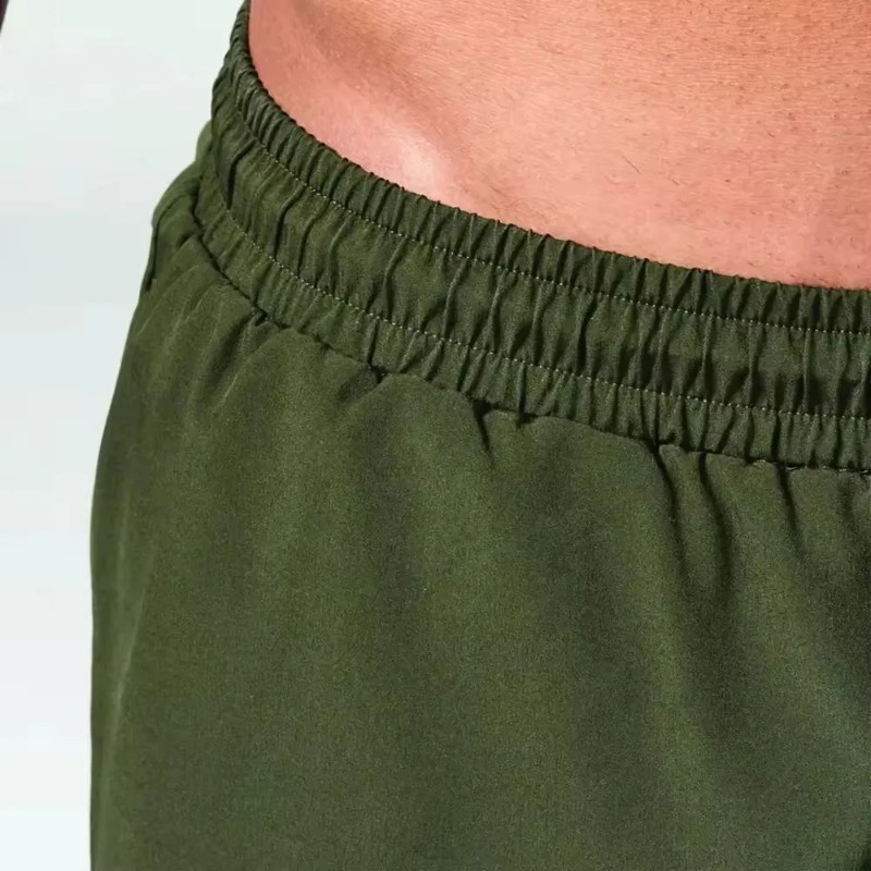 product-Khaki Green Drawstring Elastic Waistband Plain Side Slit Running Gym Shorts-Ruiteng-img