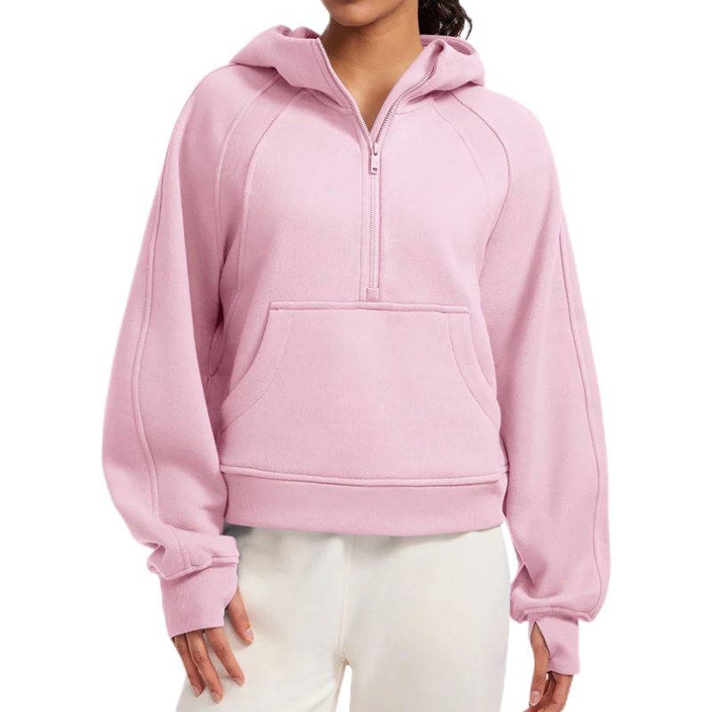 product-Women Fleece Lined Half Zip Hoodie with Thumb Holes-Ruiteng-img