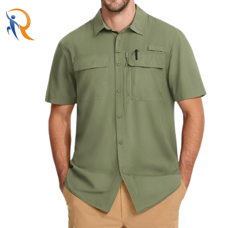 Men's UPF 50+ Short Sleeve Sun Protection Quick Dry Button Down Outdoor Shirt