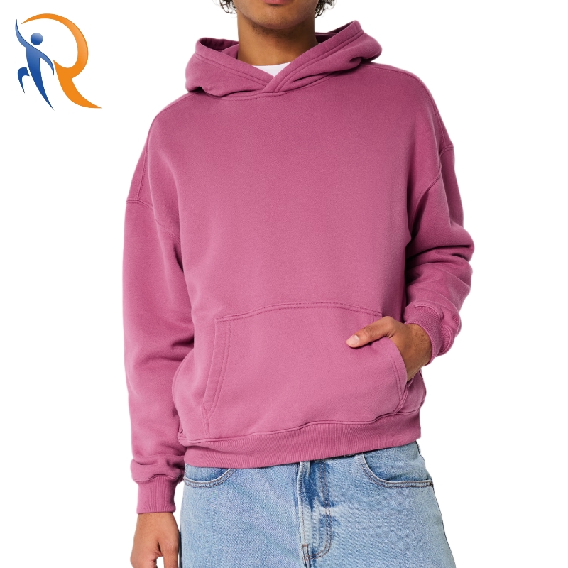Hight Quality Fleece Boxy Hoodie with Side Zipper Pockets and Kangaroo Pockets