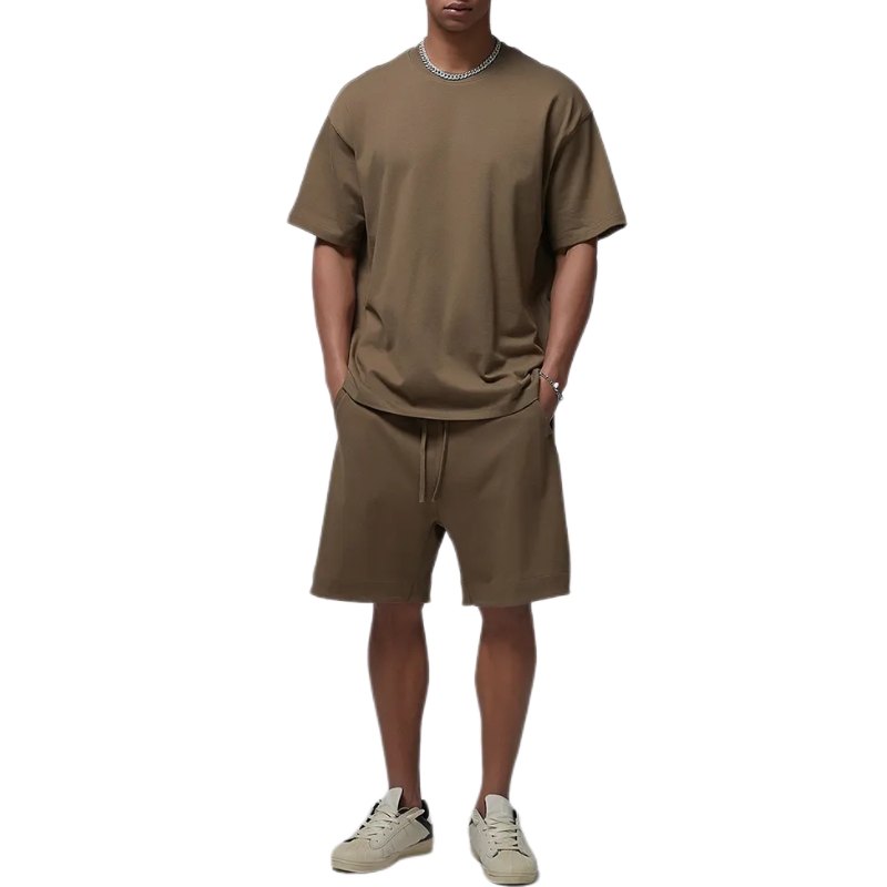 product-Ruiteng-Custom Logo Mens Fitness Sportswear Set Casual Solid Color Two-Piece Summer Tracksui