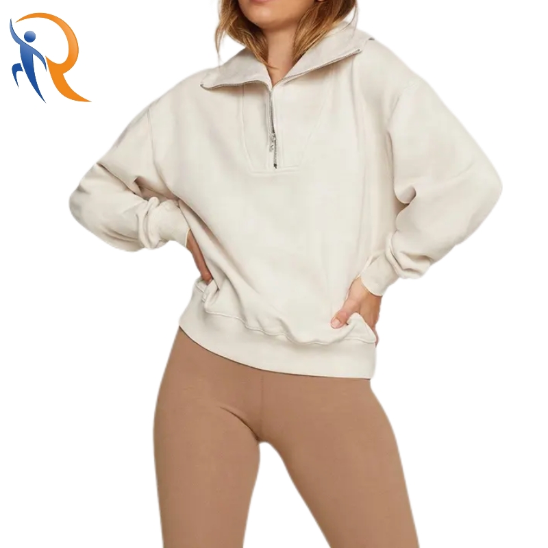 High Quality Custom Logo Women's Turn-down Collar Half Zip Pullover Sweatshirt for Women