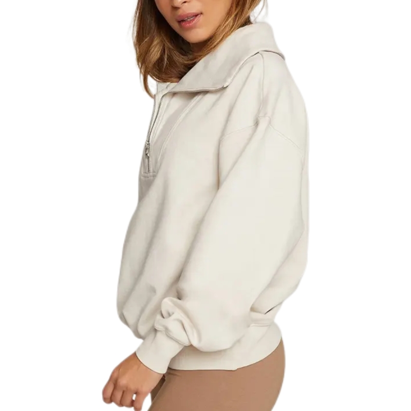product-Ruiteng-High Quality Custom Logo Womens Turn-down Collar Half Zip Pullover Sweatshirt for Wo