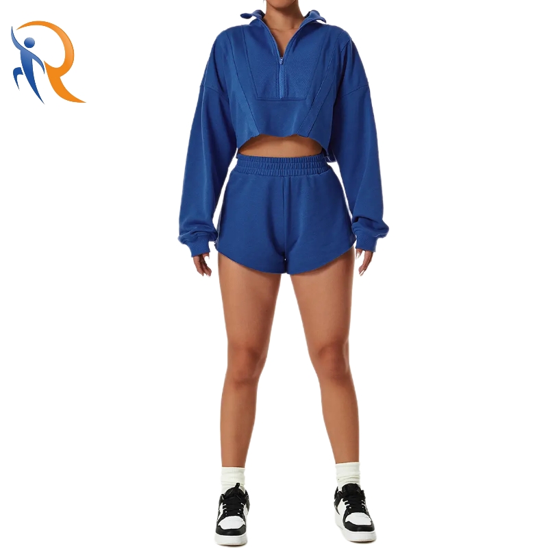 Heavyweight Cotton Cropped Sweatshirt Shorts Set Custom Sweatsuit Tracksuits