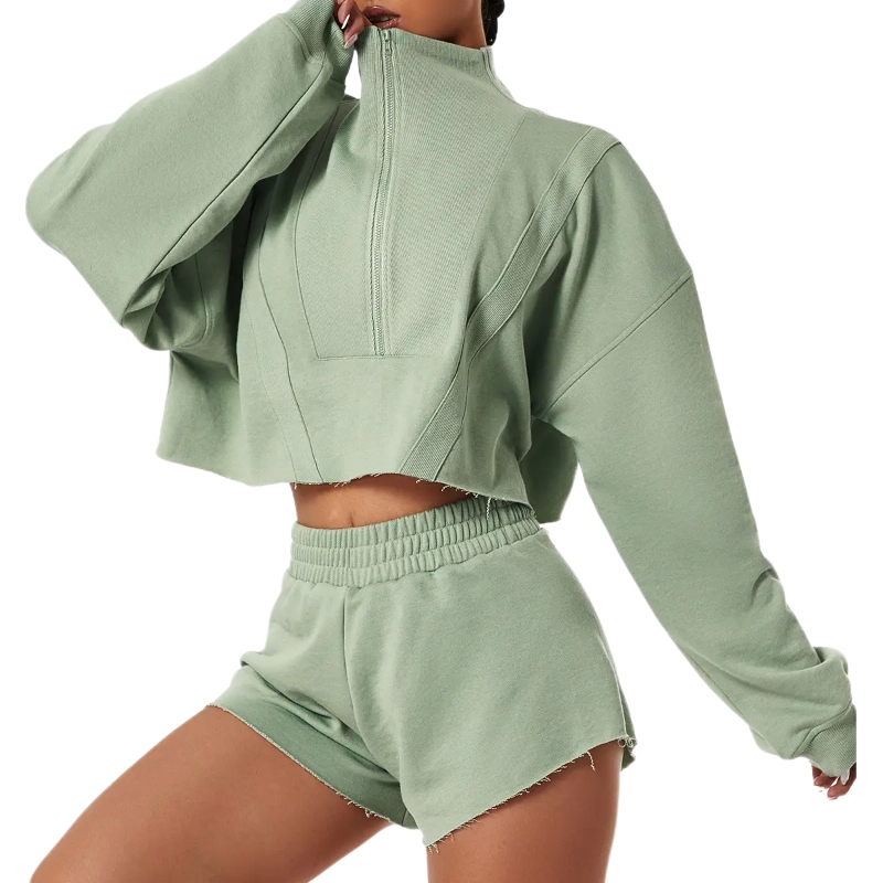 product-Heavyweight Cotton Cropped Sweatshirt Shorts Set Custom Sweatsuit Tracksuits-Ruiteng-img