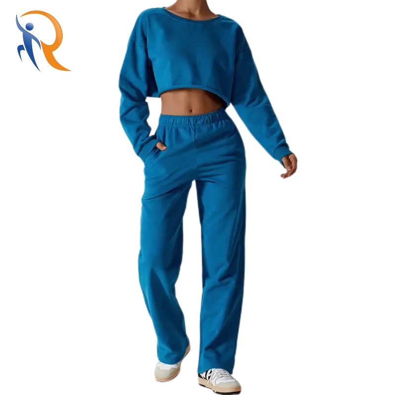 Women's Sweatsuits Crop Top Long Sleeves Sweatshirts Sweatpants Casual Outfits