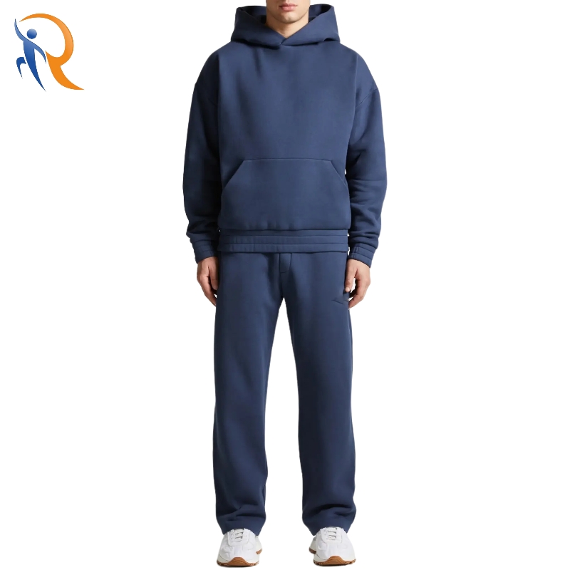 Plain Men Boxy Hoodie Sweatpants Suit Sport Tracksuit