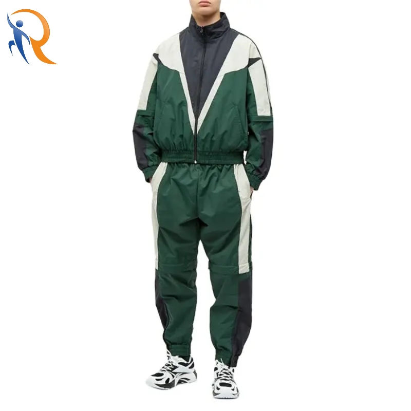 Contrast Color Nylon Casual Windbreaker Cargo Sport Tracksuit Jacket Joggers Set