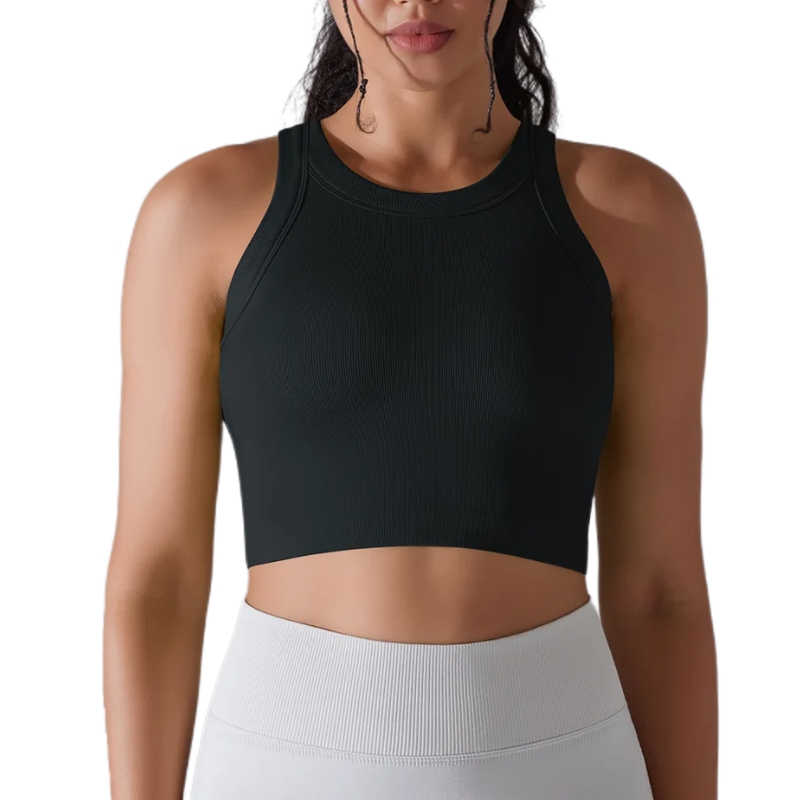 product-Wholesale Customized Logo Breathable Solid Women Sleeveless Fitness Yoga Ribbed Crop Top-Rui