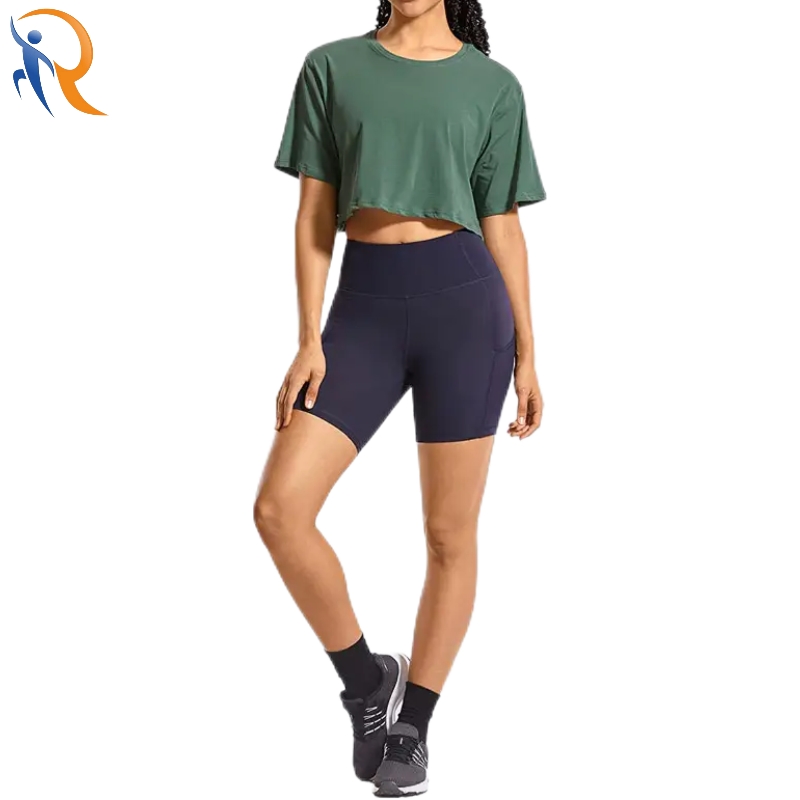 Custom Women's Cotton Workout Crop Tops Short Sleeve Yoga Shirts Casual Athletic Running T-Shirts