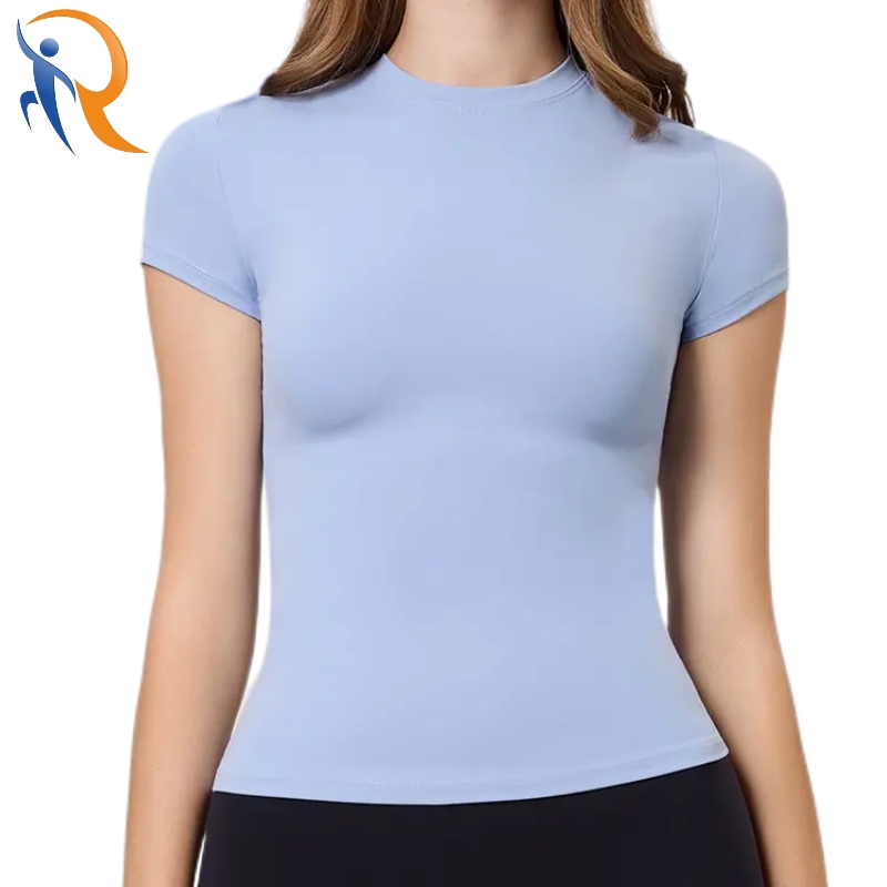 Women Short Sleeve Round Neck Slim Fit Running Fitness Yoga Top