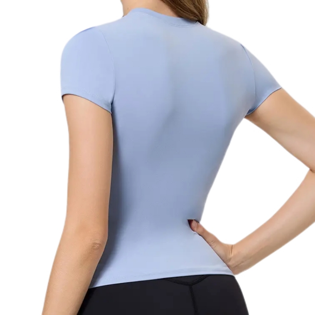 product-Women Short Sleeve Round Neck Slim Fit Running Fitness Yoga Top-Ruiteng-img