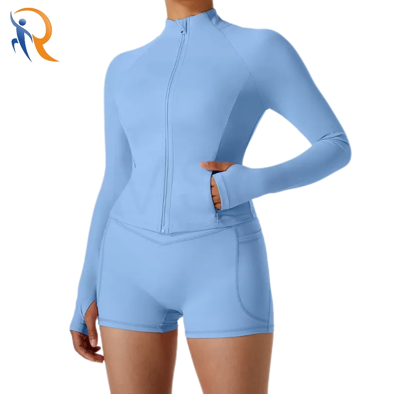 Slim Fit Zip up Long Sleeve Sports Jacket With Thumb Buckle Yoga Top Fitness Apparel