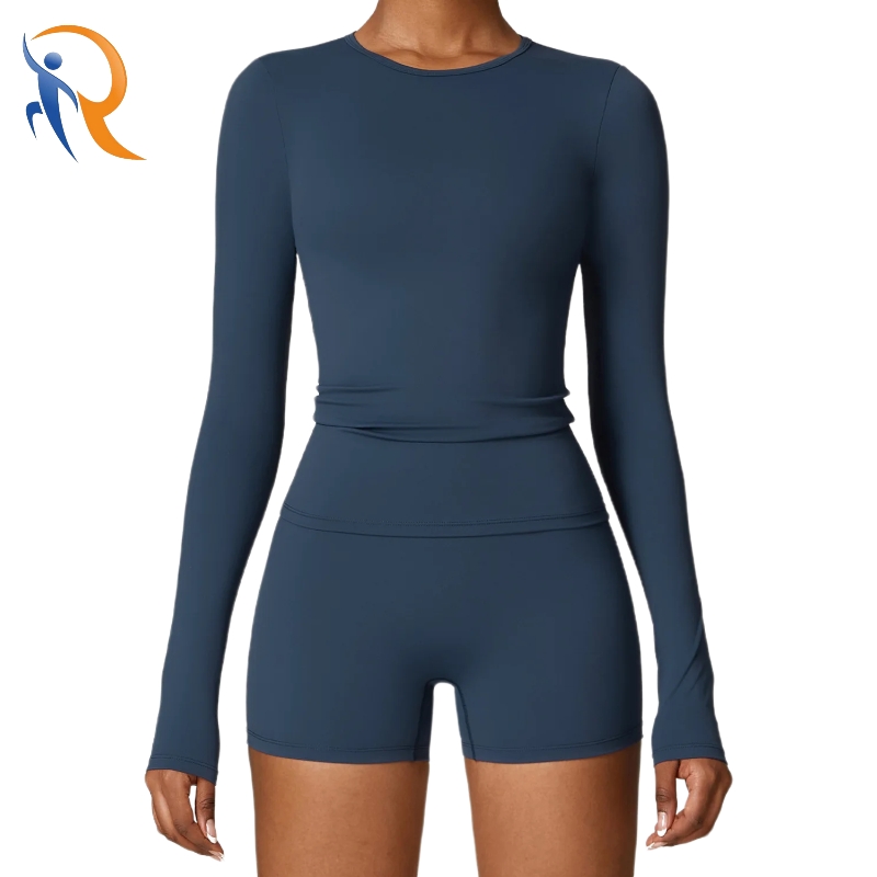 Long Sleeve Workout Crop Top 2 Piece Active Wear Set High Quality Gym Sets