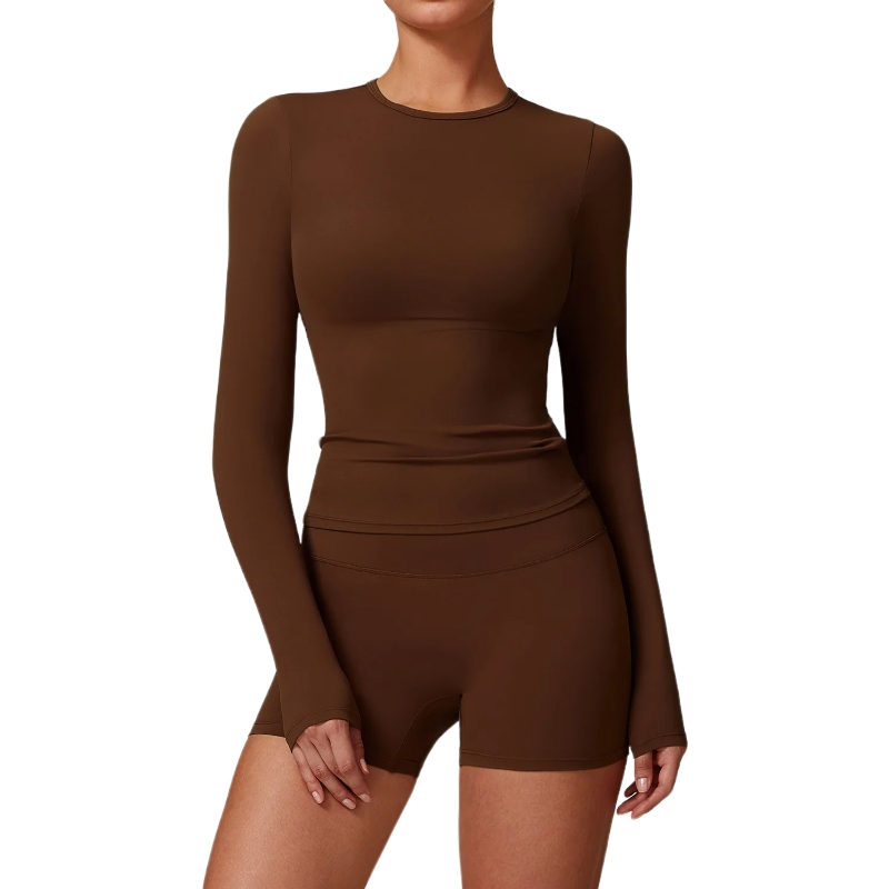 product-Long Sleeve Workout Crop Top 2 Piece Active Wear Set High Quality Gym Sets-Ruiteng-img
