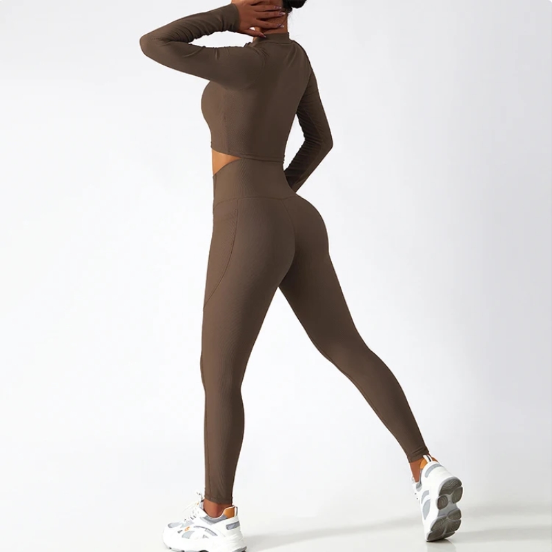 product-Ruiteng-Half Zip Round Neck Long Sleeve Shirts Tops Leggings Set Soft Breathable Nylon Fitne