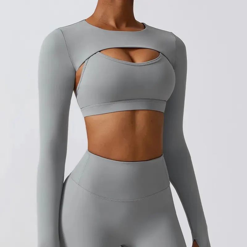 product-Custom Long Sleeve Top Cross Back Bra Leggings 3 Pieces Yoga Set-Ruiteng-img