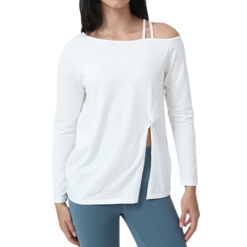 product-Ruiteng-Fashion Split Cut Single Shoulder Strap T-Shirt Sport Fitness Long Sleeve Shirt-img