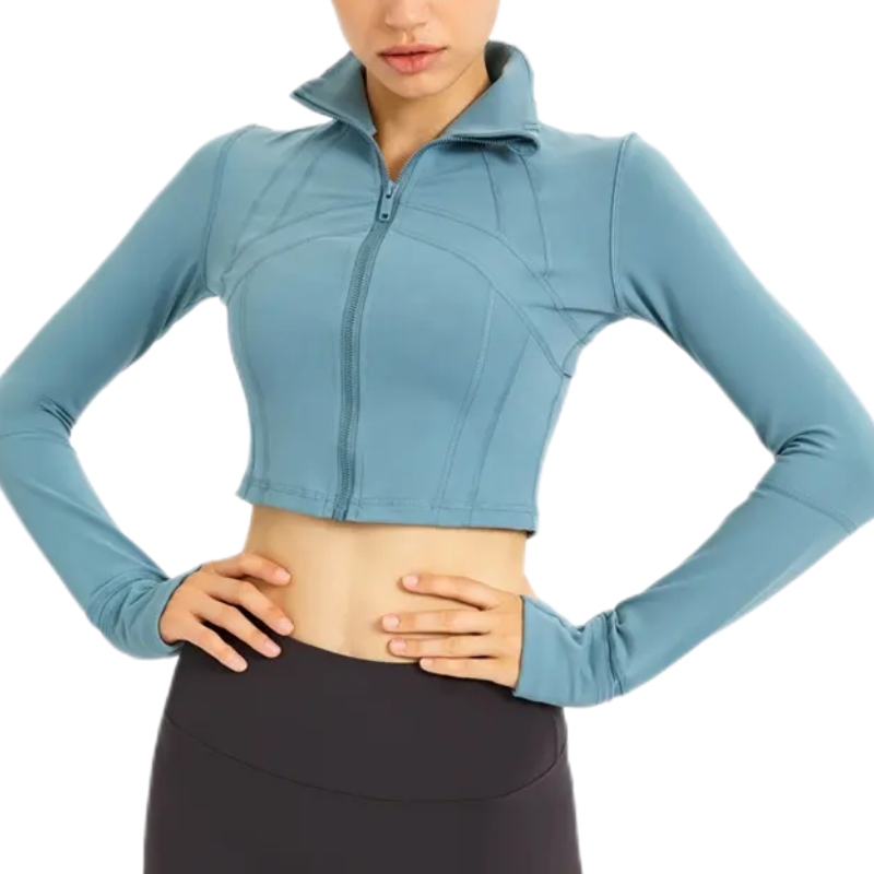 product-Ruiteng-Custom Womens Zipper-UP Slim Fit Crop Plaid Sports Jacket Long Sleeve Yoga Top-img