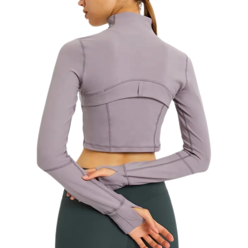 product-Custom Womens Zipper-UP Slim Fit Crop Plaid Sports Jacket Long Sleeve Yoga Top-Ruiteng-img