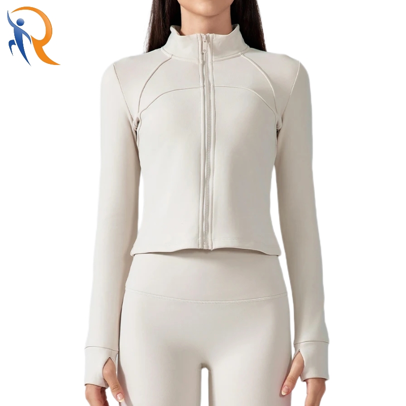 High Quality Nylon Elastic Zipper Long Sleeve Yoga Top Sports Coat