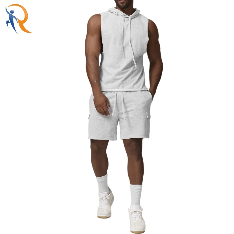 Men Raw Edge Hem Sleeveless Cotton Fitness Bodybuilding Muscle Workout Hooded Tank Tops