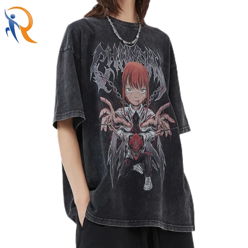 100%Cotton 250GSM Man Digital Graphic Print T-Shirt Washed Vintage Short Sleeve Unisex Oversize T Shirt