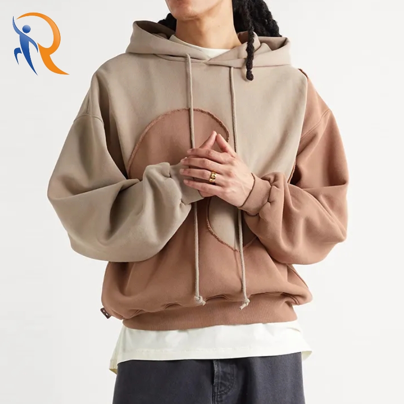 Men's Custom LOGO Heavyweight Fleece Wave Color Block Relax Fit Pullover Sweatshirt Jersey Hoodie