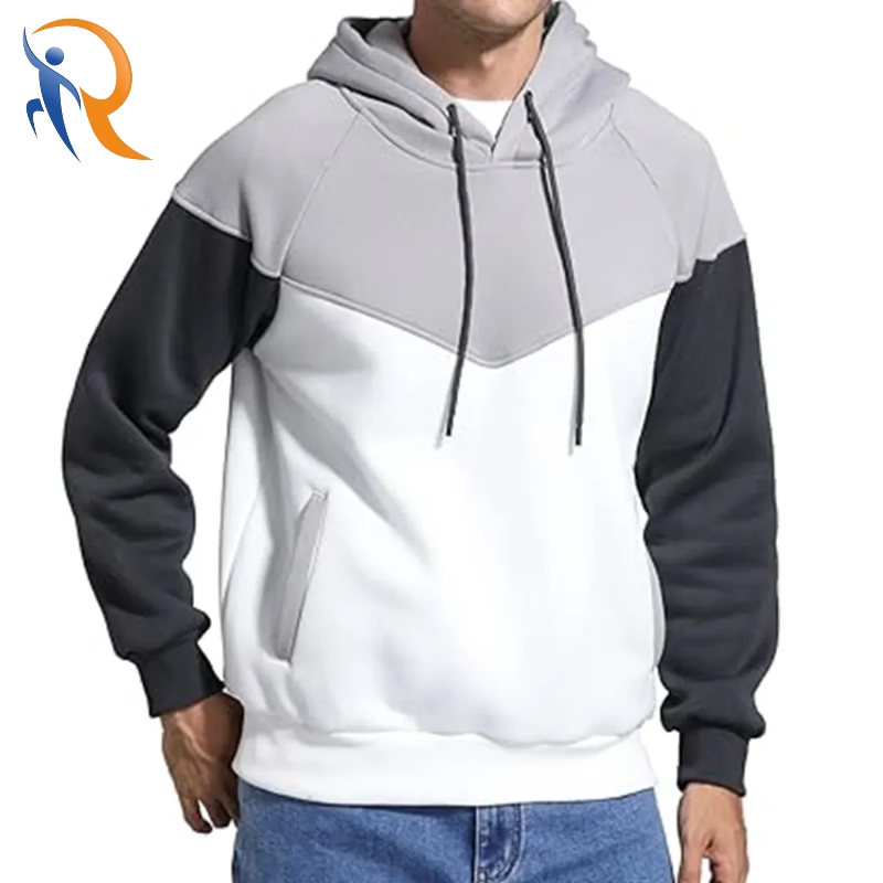 Men's Mid Weight Fleece Pullover Hoodies Casual Color Block Hooded Sweatshirt With Pockets