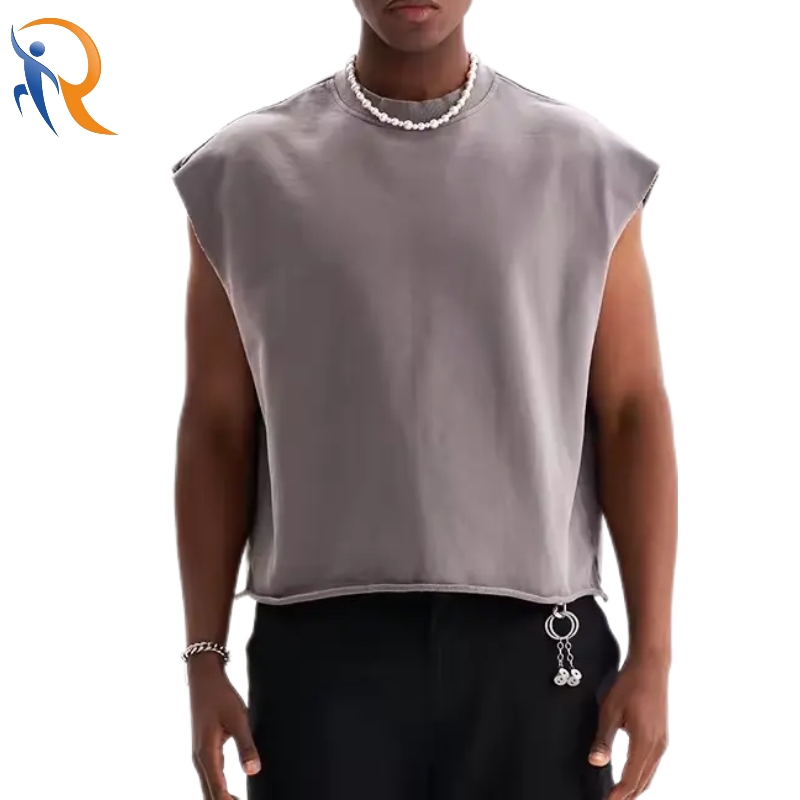 High Quality Men's Raw Edge Hem Boxy Fit Muscle Tank Top Sports Vest