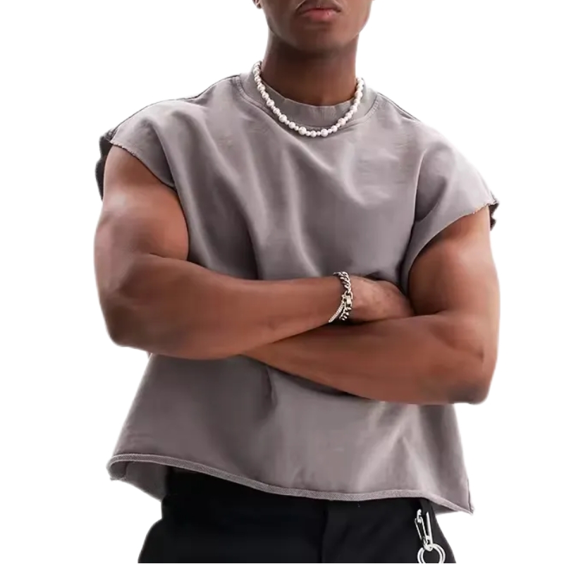 product-High Quality Mens Raw Edge Hem Boxy Fit Muscle Tank Top Sports Vest-Ruiteng-img