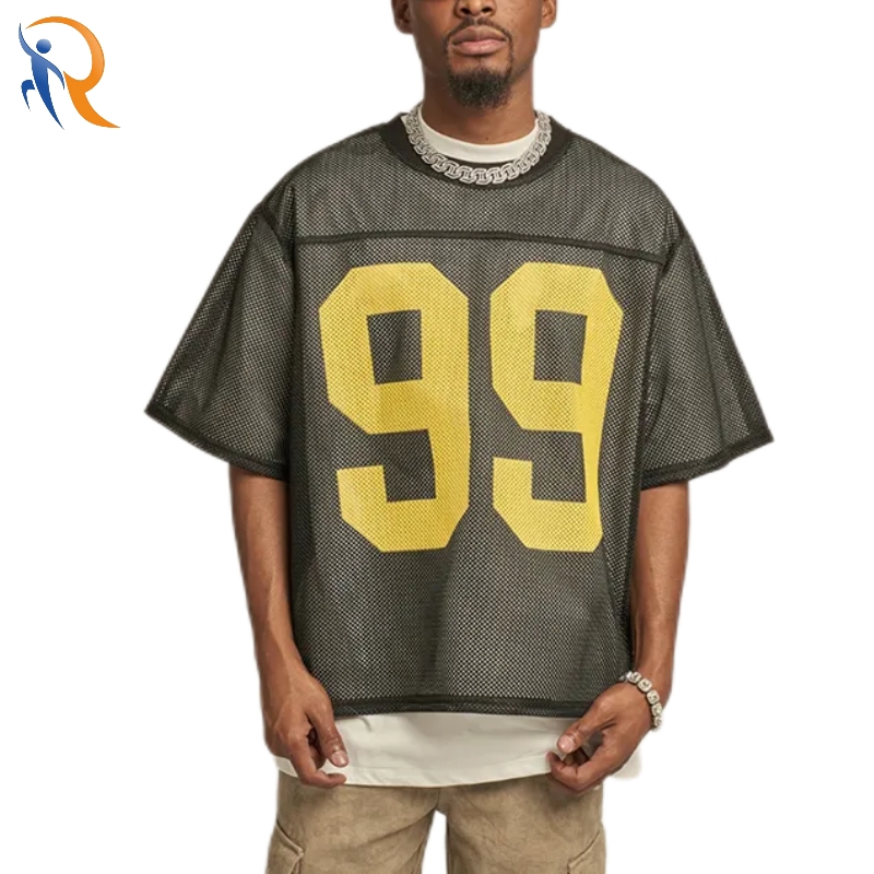 OEM Drop Shoulder Boxy Oversized Screen Print Logo Basketball Soccer Football Jersey Mesh T-shirt