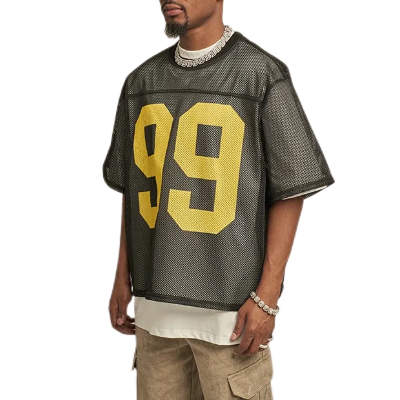 product-OEM Drop Shoulder Boxy Oversized Screen Print Logo Basketball Soccer Football Jersey Mesh T-