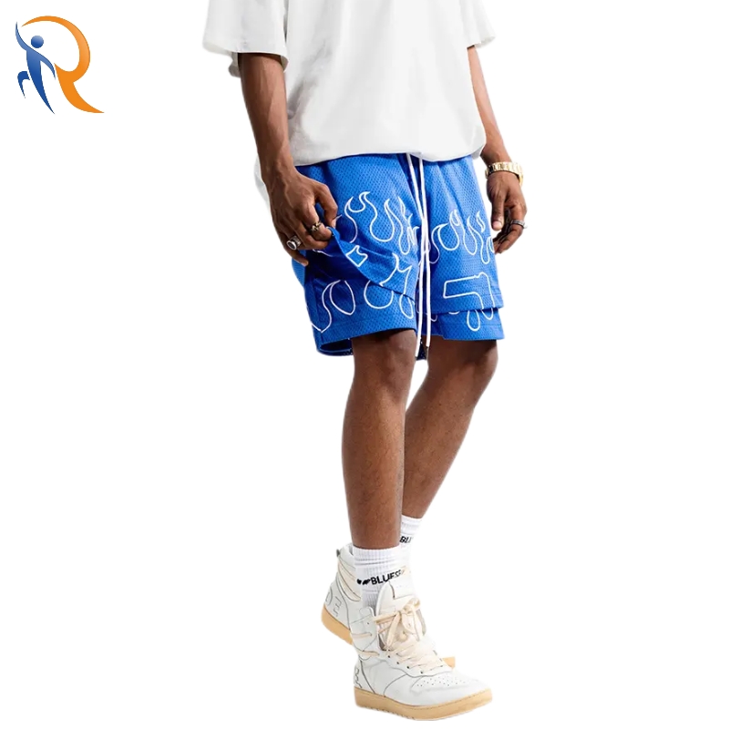 Double Mesh 6 Inch Inseam Shorts Embroidered Basketball Casual Sports Shorts