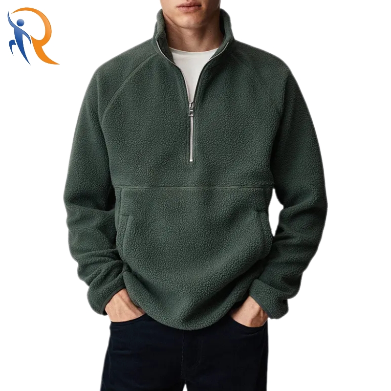 Men Half Zip Pullover With Kangaroo Pocket Polar Fleece Windbreaker Jacket