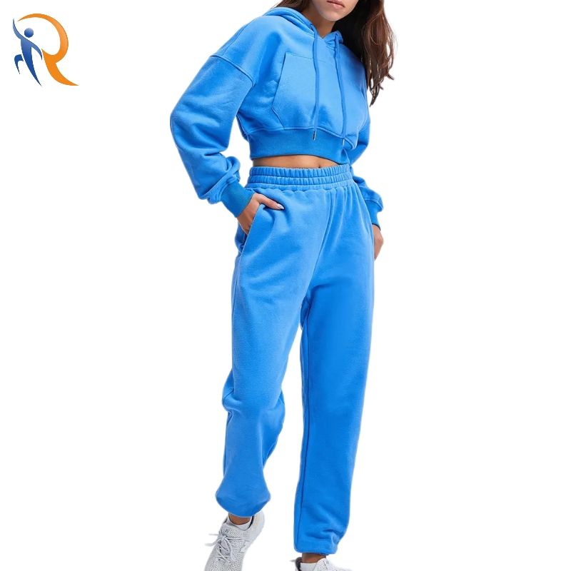Customized Women Cropped Top Hoodie Casual Sports Fitness Two Piece Set