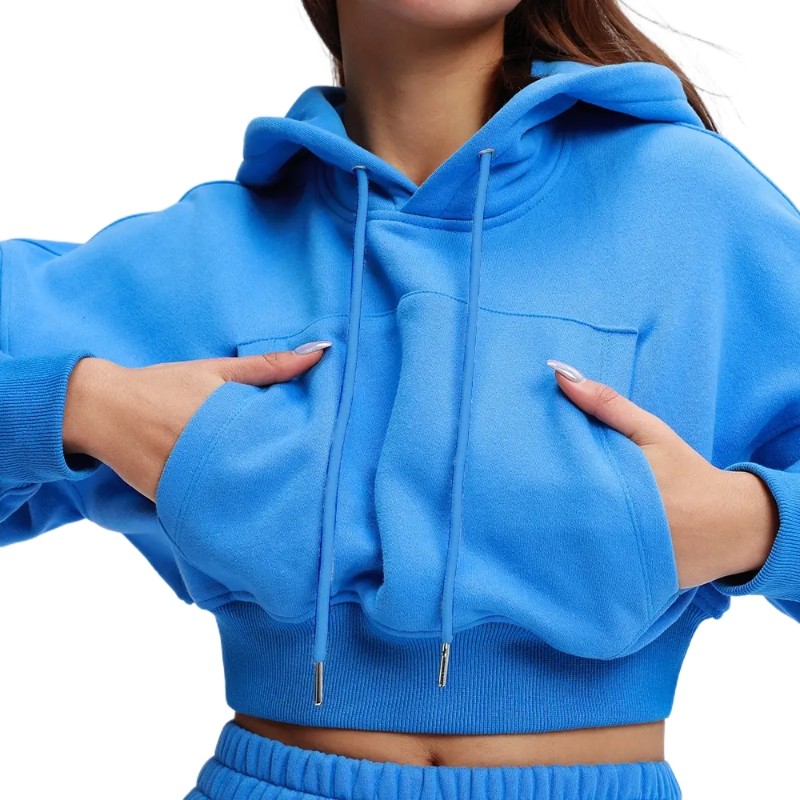 product-Ruiteng-Customized Women Cropped Top Hoodie Casual Sports Fitness Two Piece Set-img