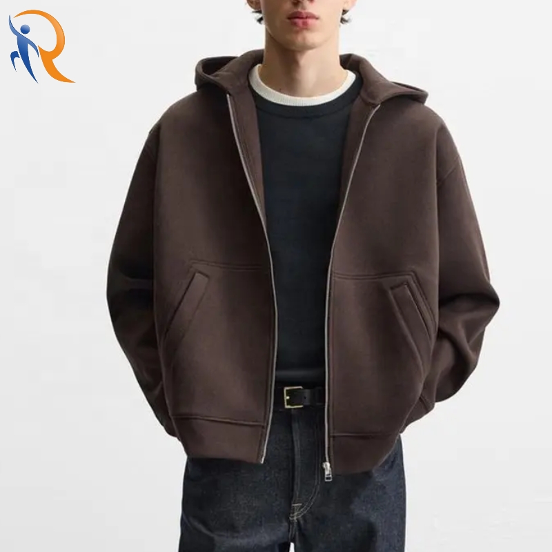 High Quality Luxury Heavy Weight Drop Shoulder French Terry Zip up Men Cropped Boxy Hoodie