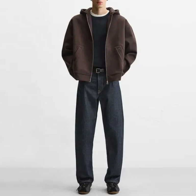 product-High Quality Luxury Heavy Weight Drop Shoulder French Terry Zip up Men Cropped Boxy Hoodie-R