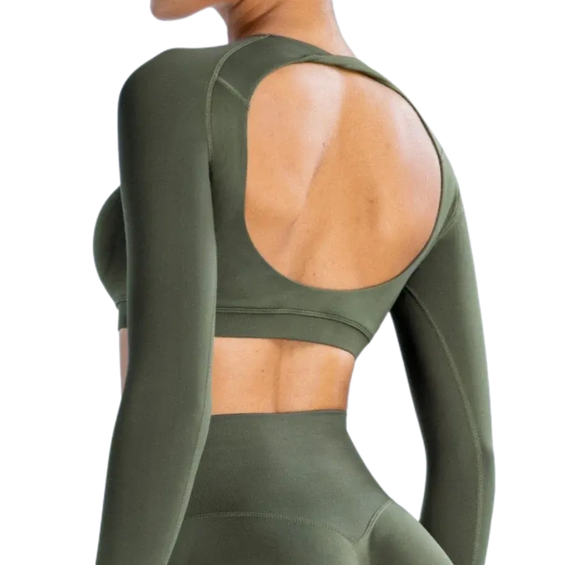 product-Long Sleeve Crop Top for Women Sexy Backless Gym Yoga Crop Top Shirt-Ruiteng-img